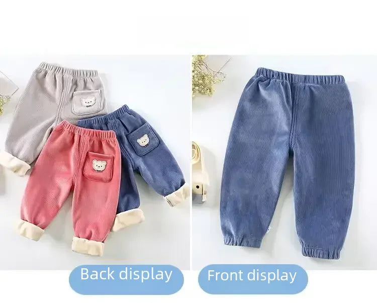 Kids Warm Pants Autumn Winter Girls Thicken Trousers Baby Boys Cute Bear Print Children Casual Harem Pants