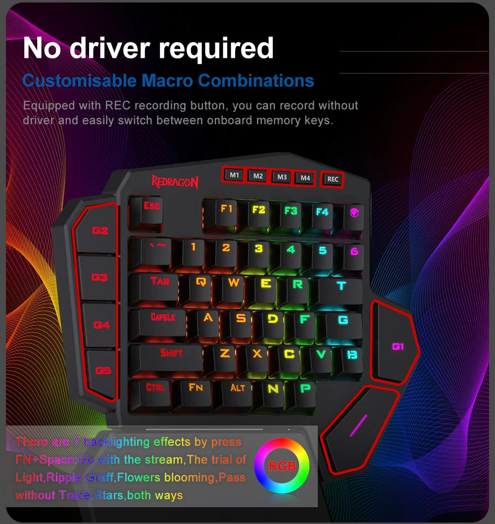 REDRAGON DITI ELITE K585 RGB 42 Key 2.4Ghz Wireless One-handed Mechanical Gaming Keyboard Blue Switch 7 Programmable Macro Keys