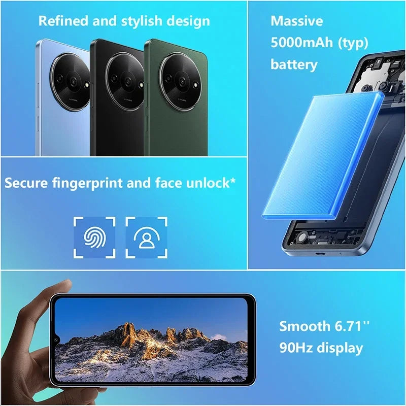 Global Version Xiaomi Redmi A3 Smartphone Mediatek Helio G36 6.71 Inch HD Screen Dual Camera 5000mah Battery 10w Fast Charge