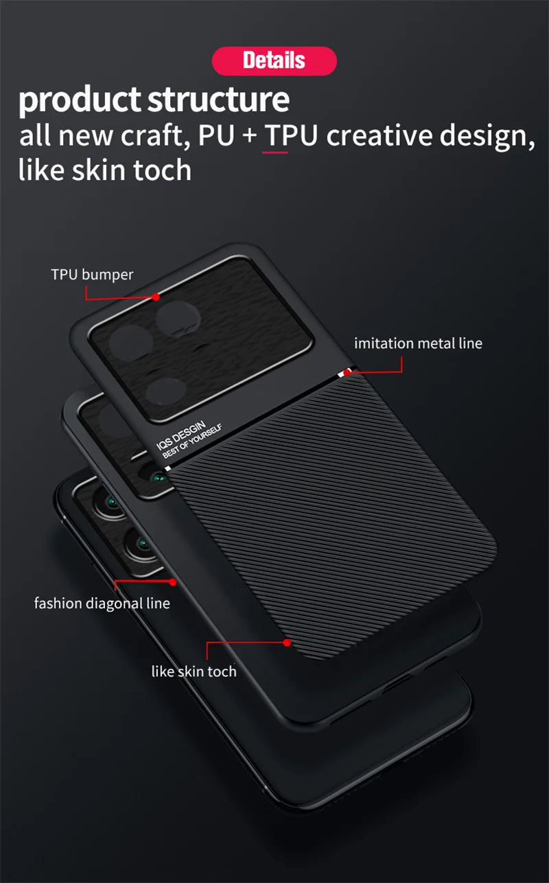 Car Magnetic Holder Leather Cover For Xiaomi Poco X6 Pro 5G Case Silicone Protect Funda Pocox6pro Poko Little X6pro X 6 Pro 6X