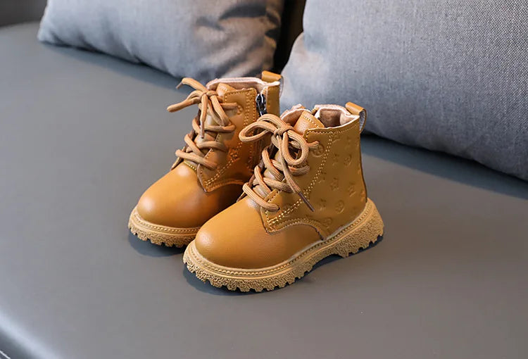 Botas Girl Shoe High Top Kid Shoe2024winter Fashion Child Boot Boy Leather Shoe Allmatch Ankle Boot Warm Girl Boot Bota Infantil