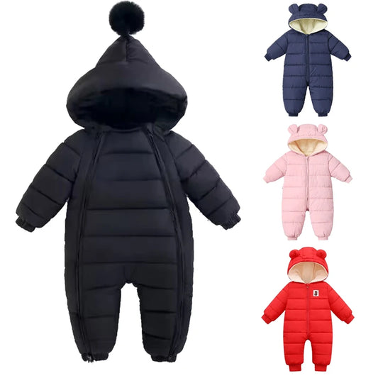 Christmas and New Year clothing Winter newborn toddler jumpsuit Down jacket Girl hooded long sleeved thickened jumpsuit