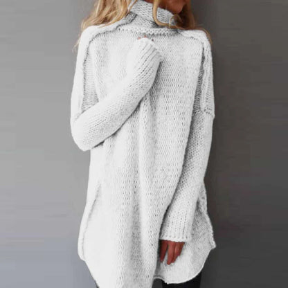 Elegant Solid Knitted Loose Neck Long Sleeve Sweater Pullover