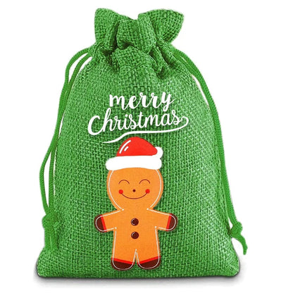 Linen Cotton Drawstring Bags Merry Christmas Decoration 2024 Christmas Navidad Natal New Year 2025 Packing Gift Candy Bag