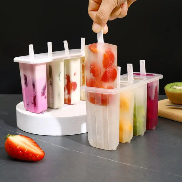 Stampo per ghiaccioli a 4 celle per gelato fai da te Stampo per gelato fatto a mano con coperchio Stampo per ghiaccioli estivi per bambini Vassoio per ghiaccio Gadget da cucina