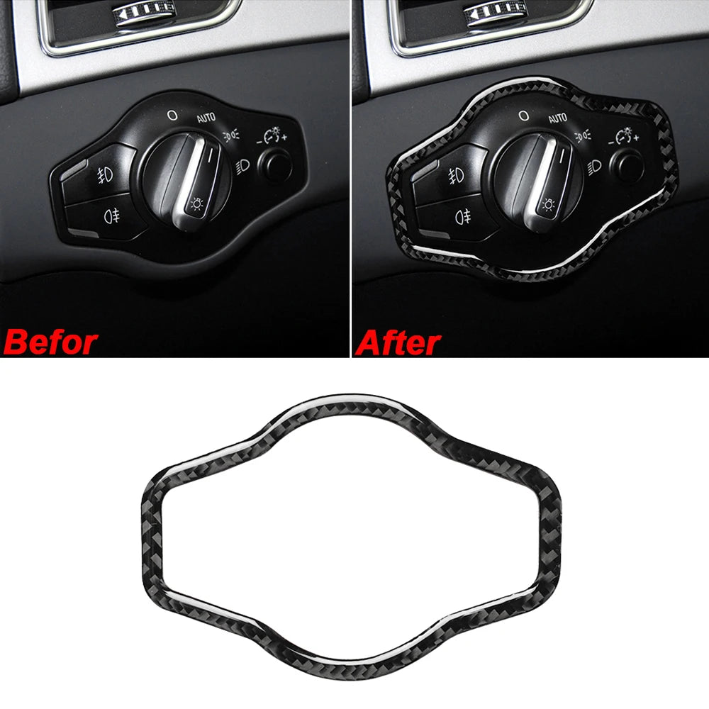 Carbon Fiber Interior Car Headlight Switch Button Frame Sticker Cover Trim Decal For Audi A4 S4 RS4 B8 8K A5 S5 RS5 8T 8F Q5 SQ5