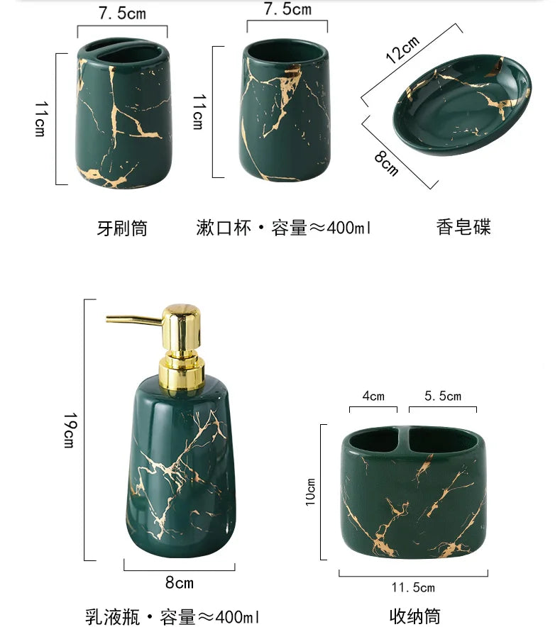 Ceramic Toiletries Bathroom Set Marble Porcelain Cup Toothbrush Holder / Soap Dispenser / Tray Bathroom Decoration Accessories