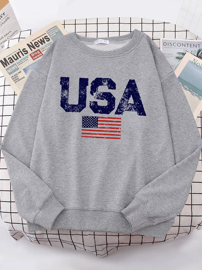 USA Letters American Flag Stars And Stripes Women Hoody Street Oversize Hoodies Personality Warm Hoodie hip hop Soft Clothes