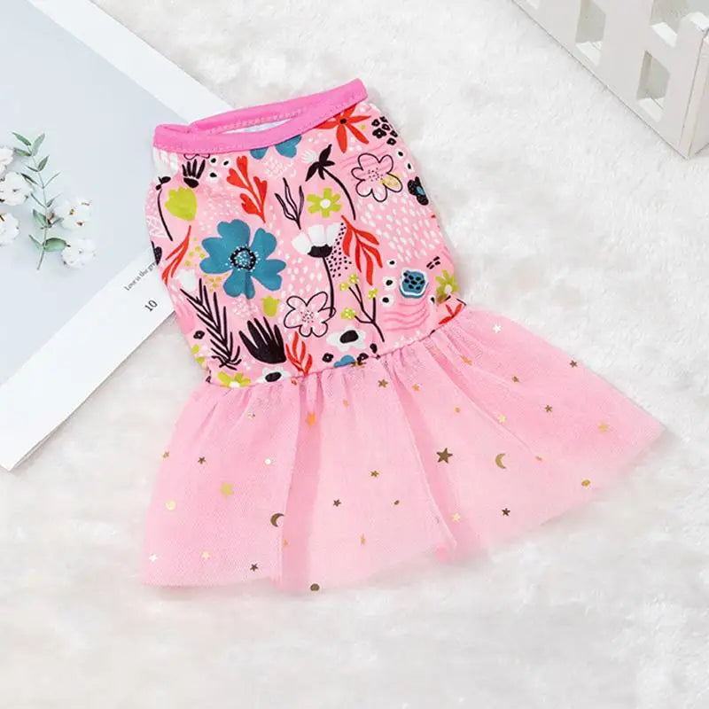 2024 New Fashion Dog Clothes Lace Design Dog Cat Dress Puppy Skirt Spring Summer Printing Mesh Dog Dress Fashion Pet Apparel