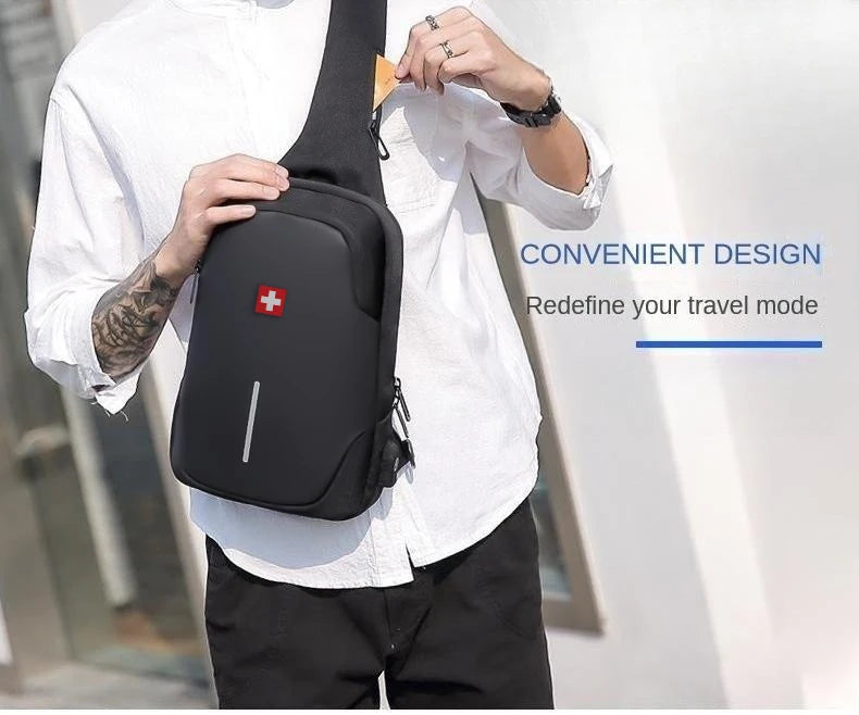 SWISS New Men's Casual Chest Bag Sports Waterproof Shoulder Bag Anti-theft Crossbody Bag Fashion Solid Color Usb Bag Sling Pack