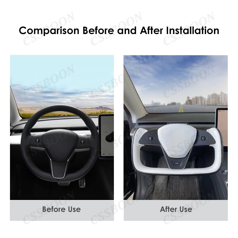 CSSBOON New Design 377mm Yoke Steering Wheel for Tesla Model 3 Model Y Color Mixed Racing Sport Nappa Leather Car Handle