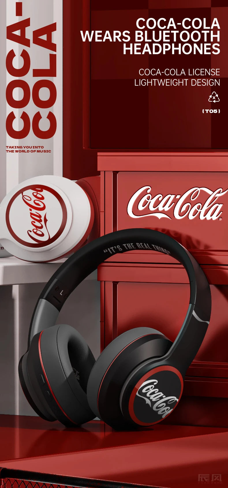 Coca-Cola Audifomos Bluetooth Inalambrico Wireless Headphones Bluetooth 5.3 Earphone Stereo HIFI Headset Game Earbuds With Mic