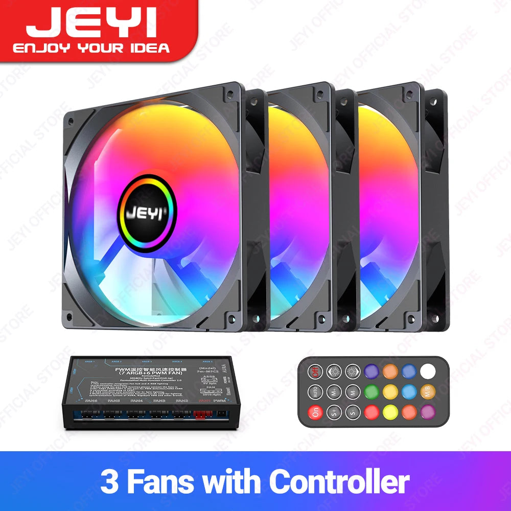 JEYI 120mm PC ARGB Cooling Fan AURA SYNC RGB Computer Fans Ultra Silent Heatsink Ventilador with 4PIN PWM and 5V 3PIN ARGB Port