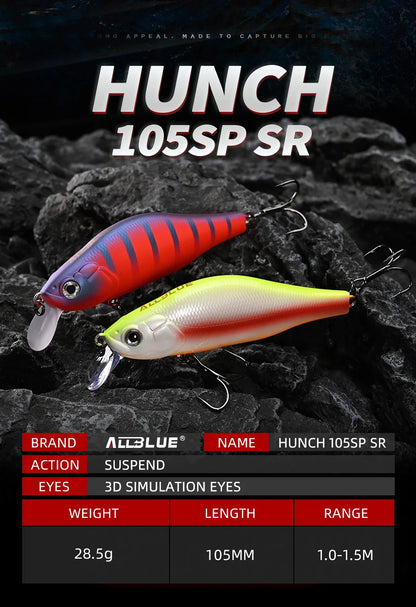 ALLBLUE HUNCH 105SP SR Fishing Lure Shad 105mm 28.5g Suspend Wobbler Minnow 1-1.5M Artificial Hard Plastic Bait Bass Pike Tackle