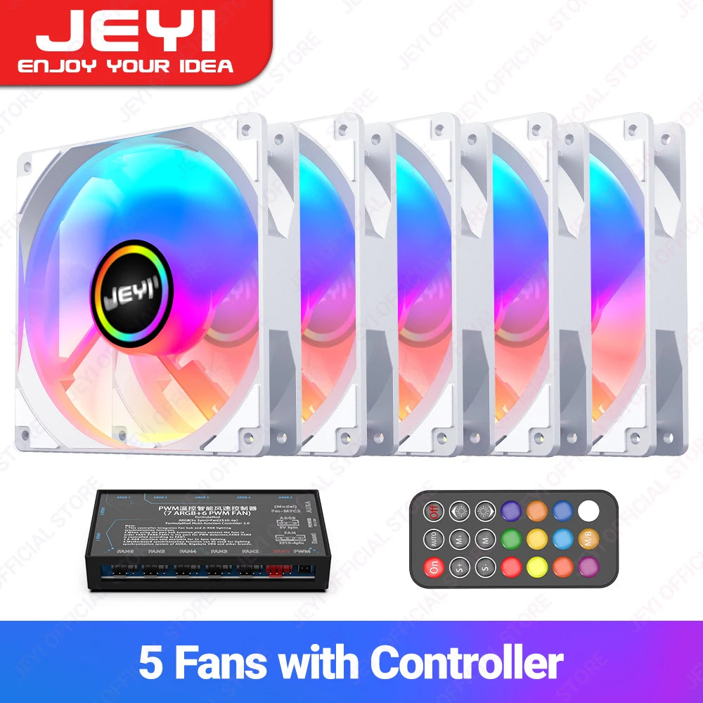 JEYI 120mm PC ARGB Cooling Fan AURA SYNC RGB Computer Fans Ultra Silent Heatsink Ventilador with 4PIN PWM and 5V 3PIN ARGB Port