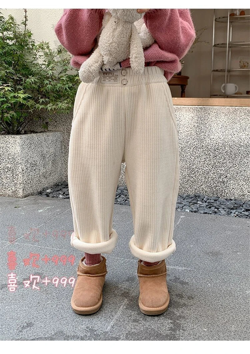 Baby Girls Pants Autumn Winter Warm Kids Corduroy Trousers 0-10 Years Old Children Warm Casual Straight Pants