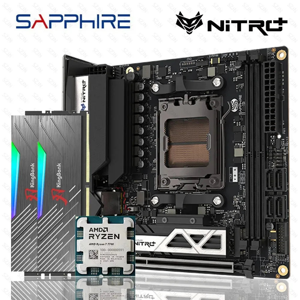 SAPPHIRE Nitro+ B650I Motherboard Set with AMD Ryzen 7 7700 DDR5 32GB 6000Mhz Support M2 NVME Onboard WIFI BT Modular Gaming Kit