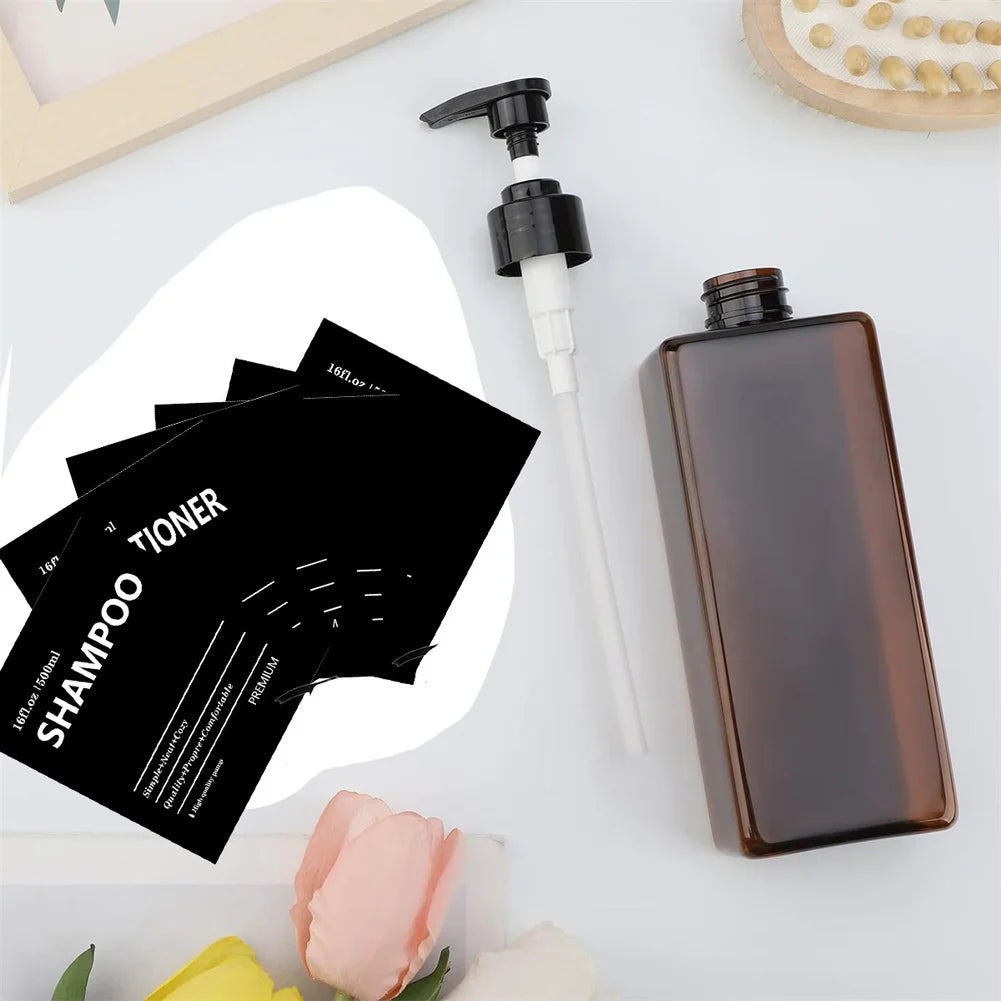 2x 500ml Refillable Square Soap Dispenser Bathroom Kitchen Liquid Storage Bottle Hand Dish Shampoo Container With Label Stickers