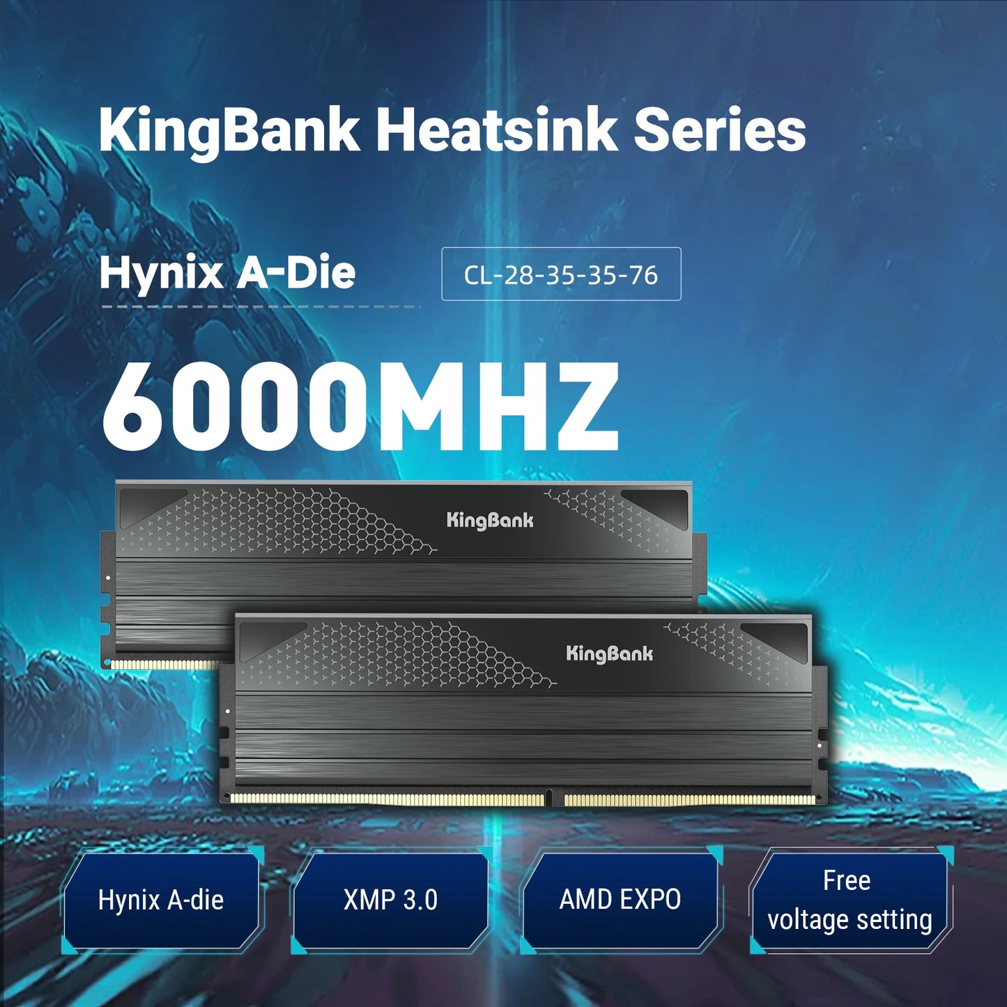 KingBank CL28 Memoria DDR5 32GB RAM 16GBX2 6000MHZ Rams Memory DDR5 Kit UDIMM Dual Channel Computador Desktop PC Hynix A die