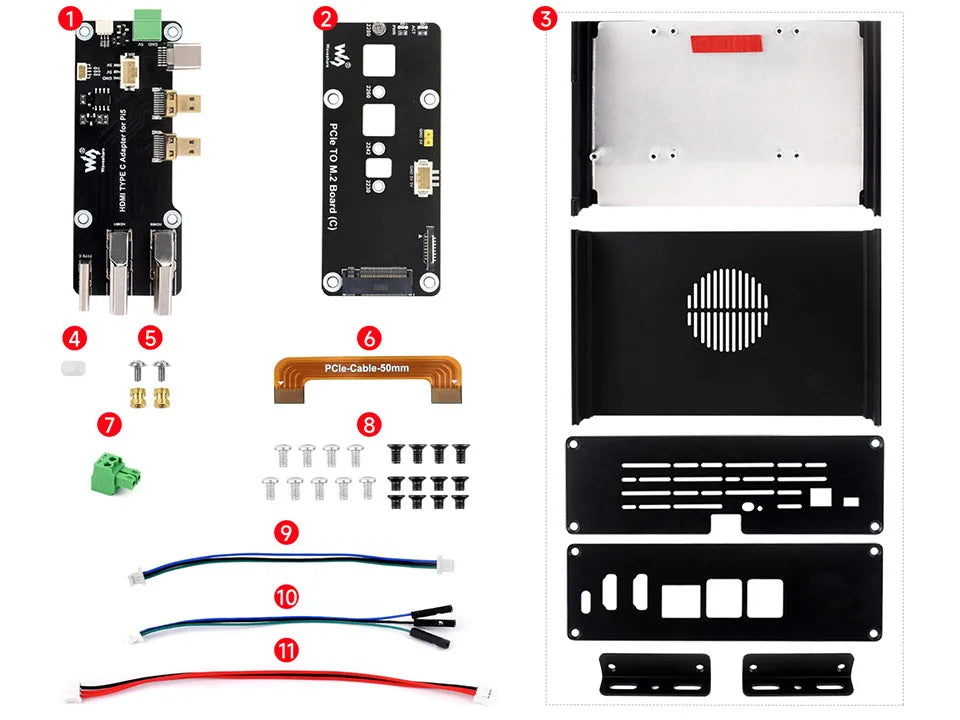 Waveshare Multi-functional All-in-one Mini-Computer Kit Designed for Raspberry Pi 5, Aluminum Alloy Case Option for PCIe adapter