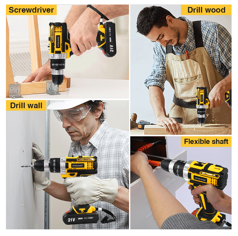 OTOOLSION New 21V Impact Cordless Drill Electric Screwdriver Rechargeable Battery Wireless Hand Drill Power Tools For DIY Home