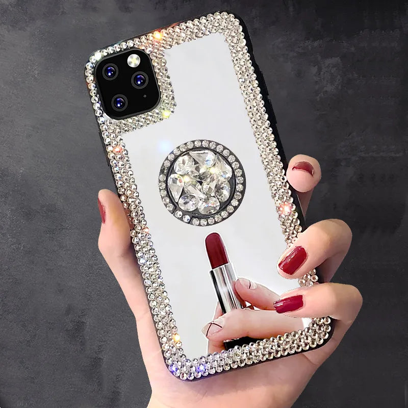 Mirror Diamond Case for Samsung Galaxy A55 A35 A54 A53 S24 Ultra S22 S21 FE S23 Plus Luxury Make Up Shockproof Plastic TPU Cover