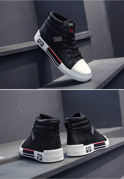 Fashion Leather Men's Canvas Shoes Autumn High-Top Casual Shoes for Men Non-Slip Male Sneakers 2024 New Winter Tenis Masculino