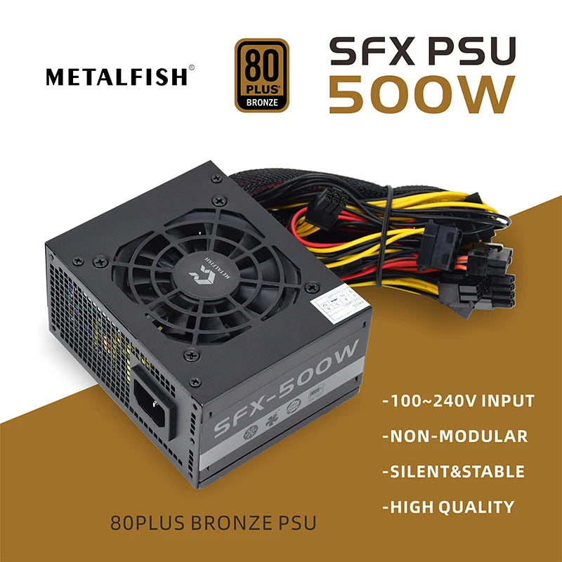 METALFISH SFX-500W SFX Power-Supply NON-Modular For Gaming Computer Case Black or White PSU Version Stable Silent Long Life