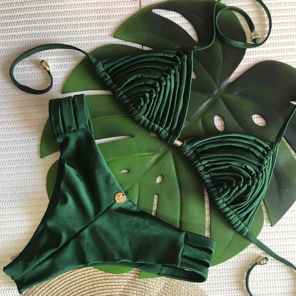 Comodo costume da bagno brasiliano con perizoma, fasciatura a strisce, bordo a triangolo, bikini da donna, nuovo costume da bagno alla moda con imbottitura per il petto.