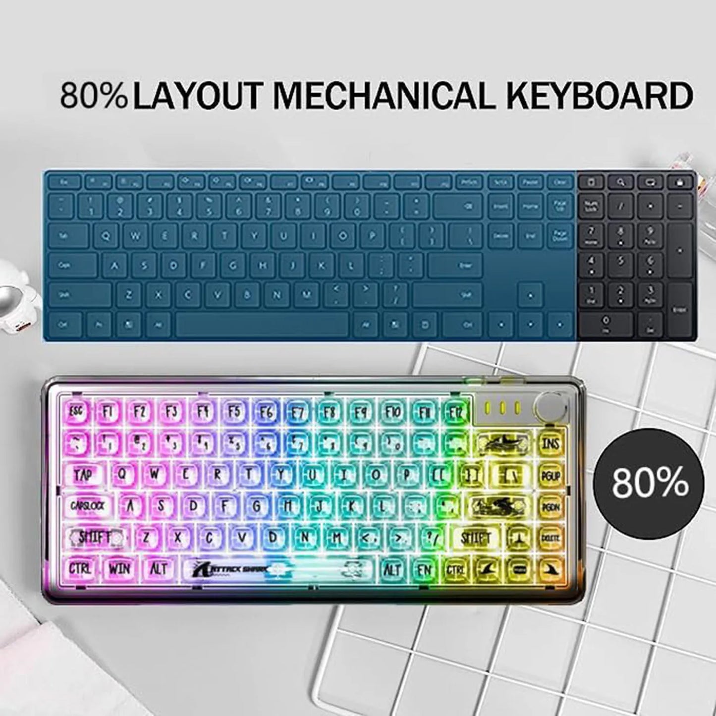 TKL Hot Swappable Wired Keyboard, Transparent PC Keycaps, Custom RGB Gaming Keyboard, Gasket Keyboard, Linear Switch