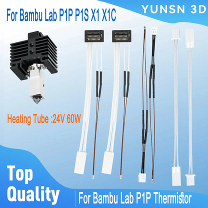 24V 60W Ceramic Cartridge Heater for Bambu Lab X1.X1C.P1P.P1S 3D Printer 100K NTC 3950 Thermistor Temperature Sensor 350℃