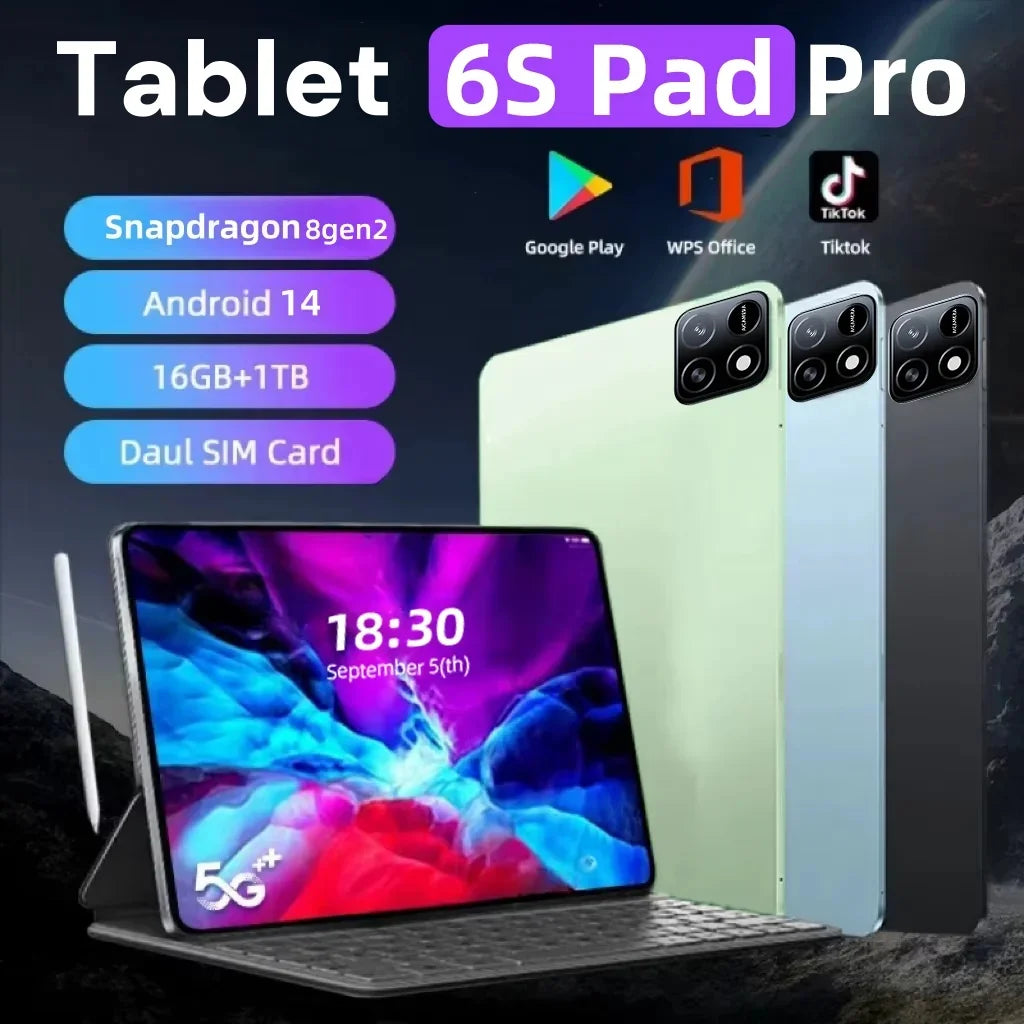 2025 Pad Global Version Pad 6S PRO Tablet Android 14 16GB 1TB 2TB 11Inch 20000mAh 5G Dual WiFi Phone Call Google Play Tablet PC