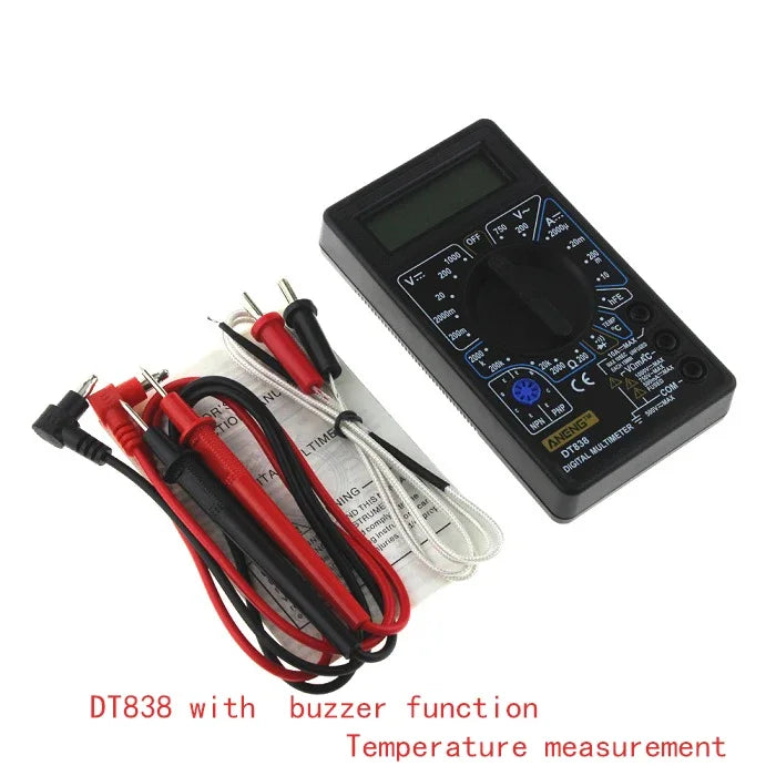 DT838 DT830B Digital Multimeter Tester Voltmeter Measuring Current Resistance Temperature Meter ACDC Ammeter Test Lead Probe