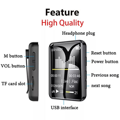 MP3 Player Full Screen Walkman Music Player Novel Reading E-book MP4 Video Player with Headphones Back Clip Built-in 4G Memory