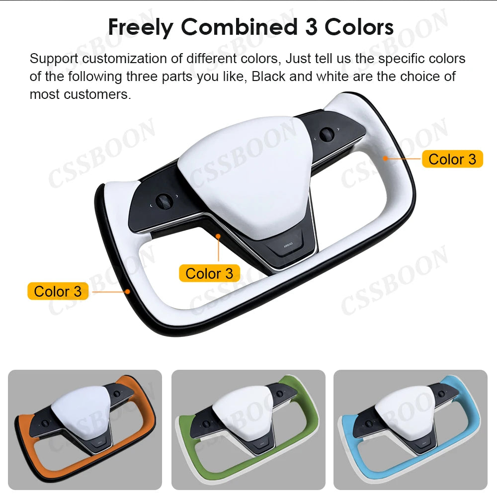 CSSBOON New Design 377mm Yoke Steering Wheel for Tesla Model 3 Model Y Color Mixed Racing Sport Nappa Leather Car Handle