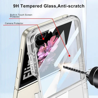 Z Flip 5 6 Case Large Window 360 Built-in Screen Protector Transparent PC Cover for Samsung Z Flip 6 Case for Galaxy Z Flip 5