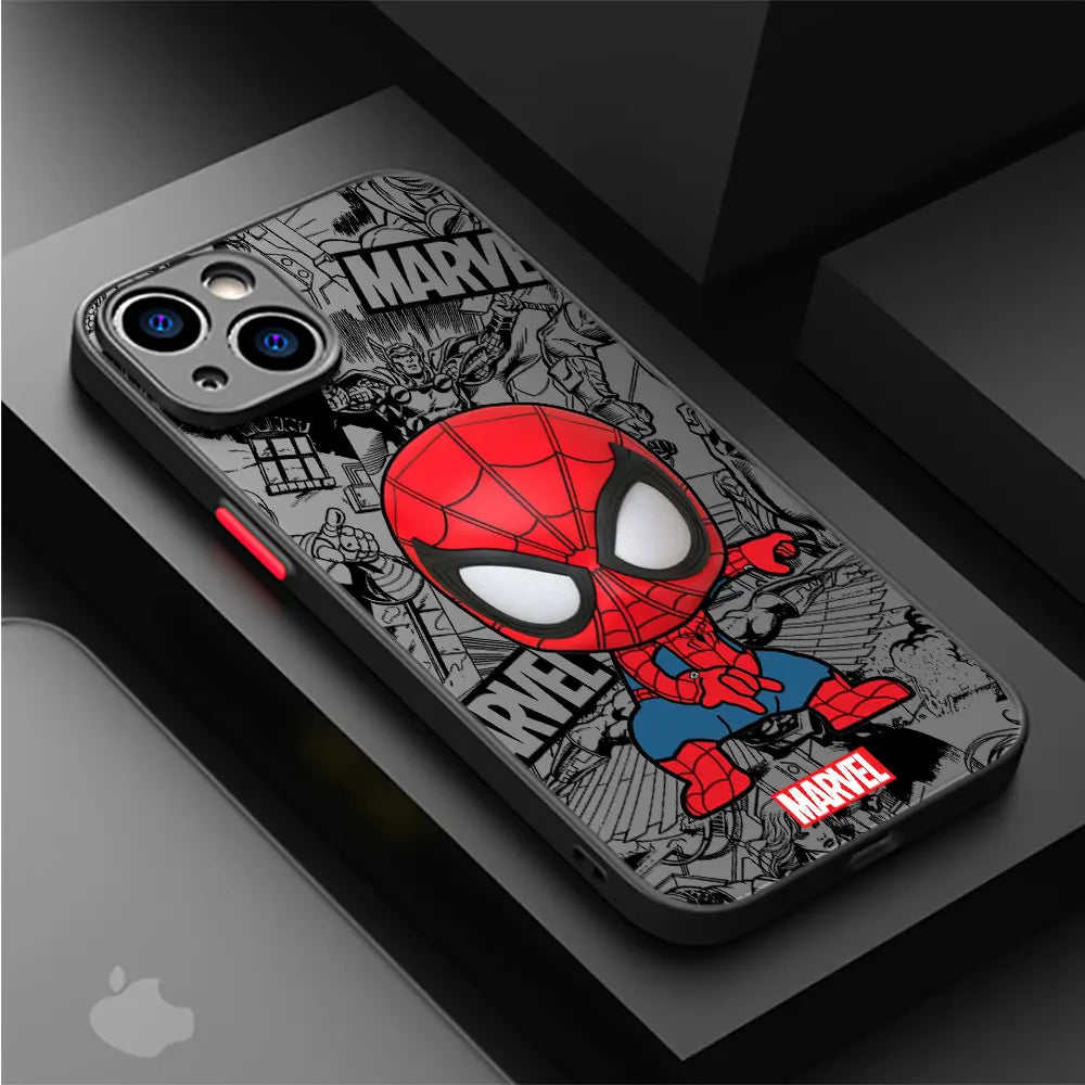 Cartoon Marvel Groot Spiderman Case for iPhone SE 12 Mini 13 Pro Max 14 Plus XS X 7 6S Plus 15 11 XR 8 Shockproof Armor Cover