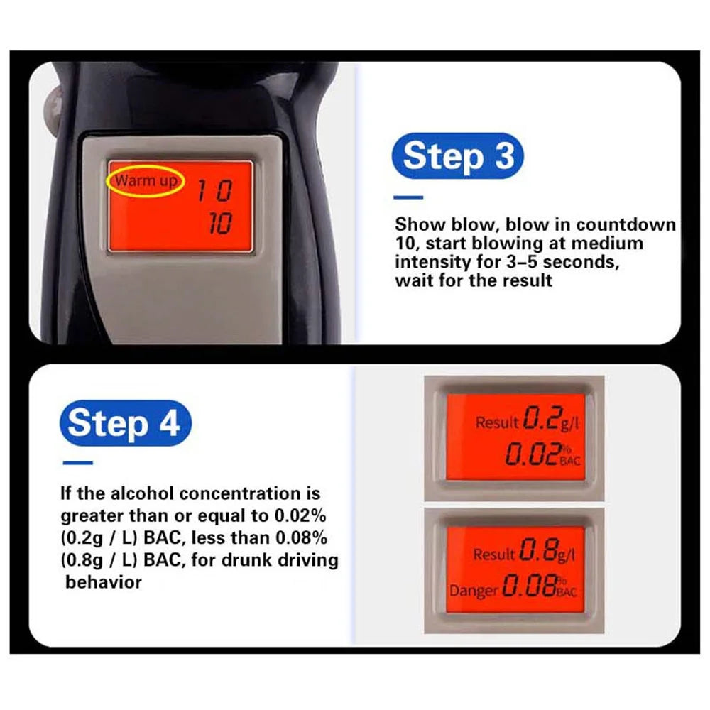 Professional Alcohol Tester Digital Breathalyzer LCD Display Breath Analyzer Portable Alcohol Detection Device For Drivers