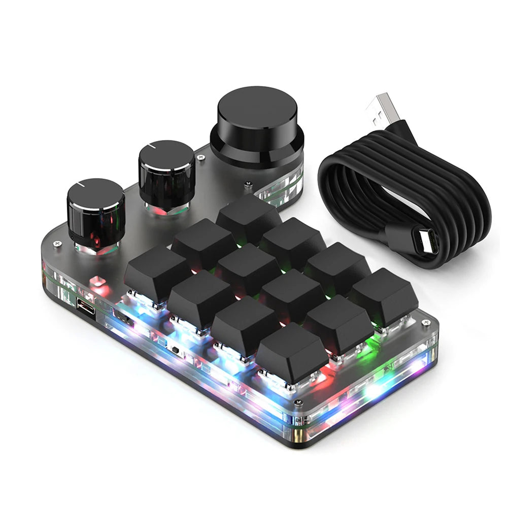 Programmable DIY Mechanical Keyboard RGB 12 Keys 3 Knob Custom Macro Keypad Bluetooth/USB Hotswap Keyboard for Macbook Laptop PC