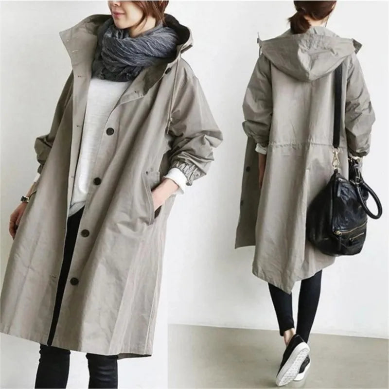 New Korean Version Y2K Trench Coats Women Casual Style Solid Loose Long Hooded Coat 2024 Spring Autumn Elegant Outwear Female