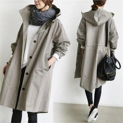 New Korean Version Y2K Trench Coats Women Casual Style Solid Loose Long Hooded Coat 2024 Spring Autumn Elegant Outwear Female