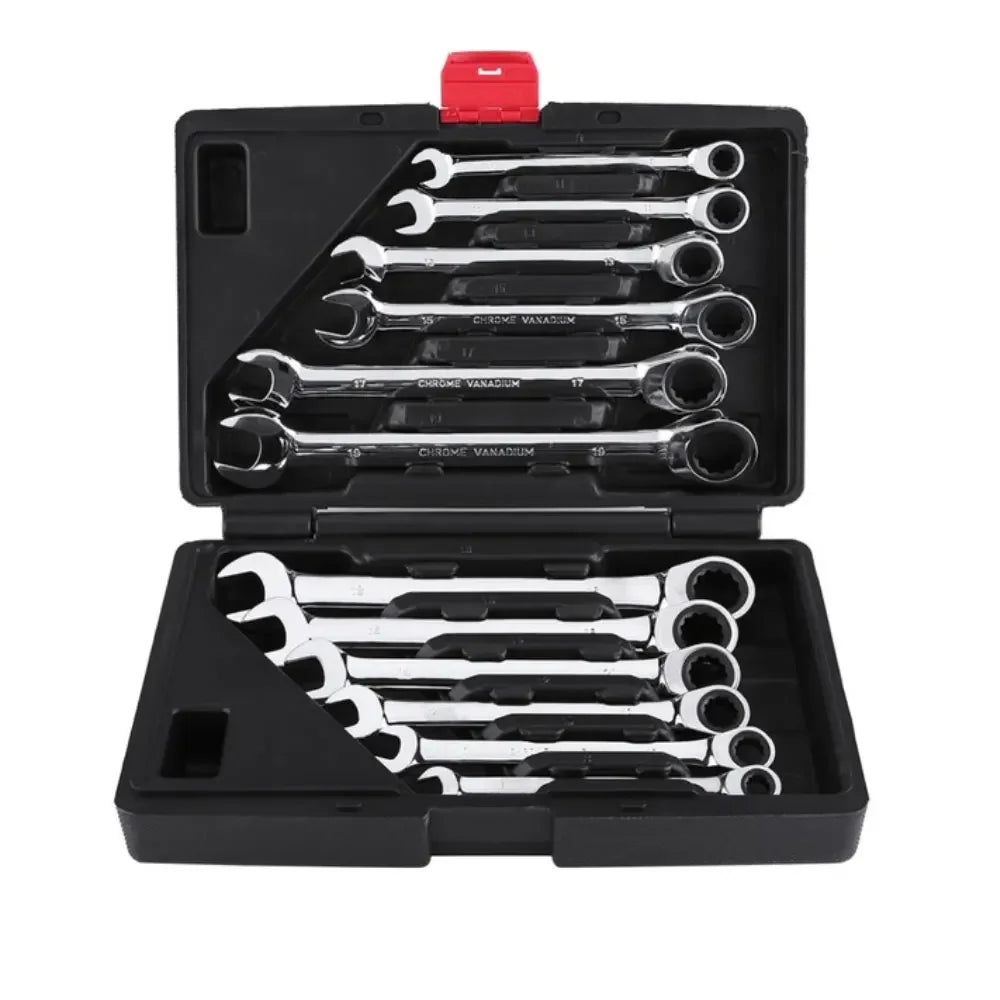 12Pcs Ratcheting Wrench Set Flex/Fix-Head Combination Ended Spanner Kits Tool Set Socket Wrench Set