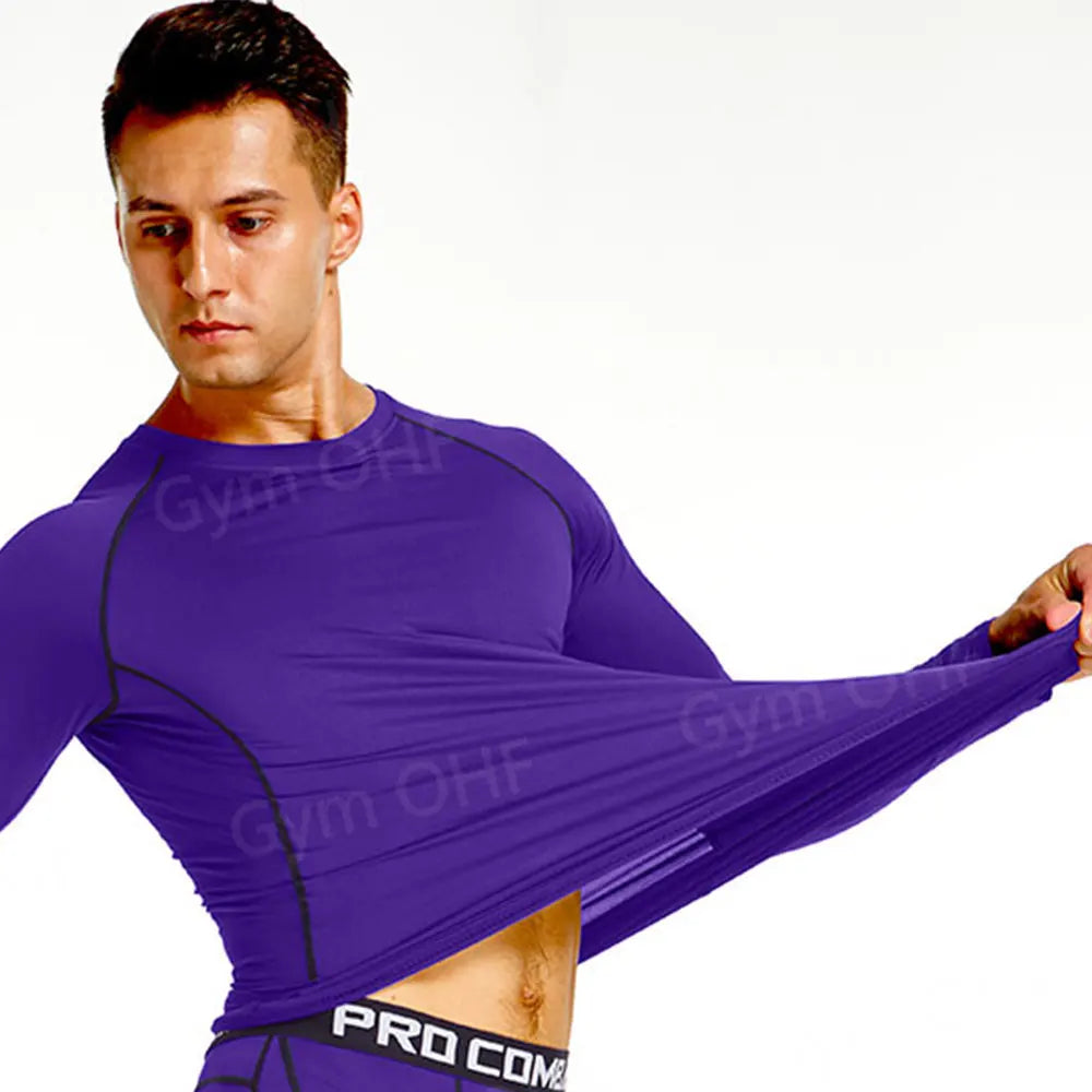 Men Gym Fitness Workout Tights Sport Jersey Athletic Running Shirt Compression Long Sleeve T Shirt Men Elastic Training T-shirt