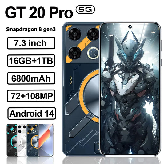 Original Mobile phones GT20 Pro smartphone 5g 7.3inch HD 108MP Camera 16G+1T 7800mAh Global Version Cellphones Face unlocked