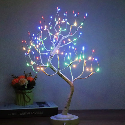 LED Birch Tabletop Bonsai Tree Night Light Mini Christmas Tree Lamp 8Modes USB/Battery Bedside Room Decorative Fairy Nightlights