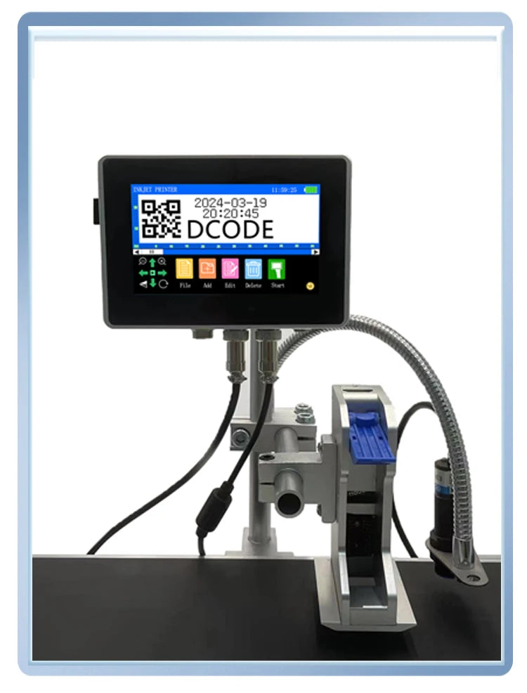 DCODE 130PLUS Industrial Online Inkjet Printer 12.7/25.4mm Nozzle with 4.3inch Screen QR Barcode Batch Number Logo Date Printer