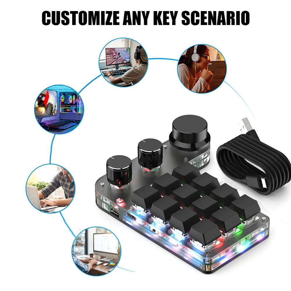 Programmable DIY Mechanical Keyboard RGB 12 Keys 3 Knob Custom Macro Keypad Bluetooth/USB Hotswap Keyboard for Macbook Laptop PC