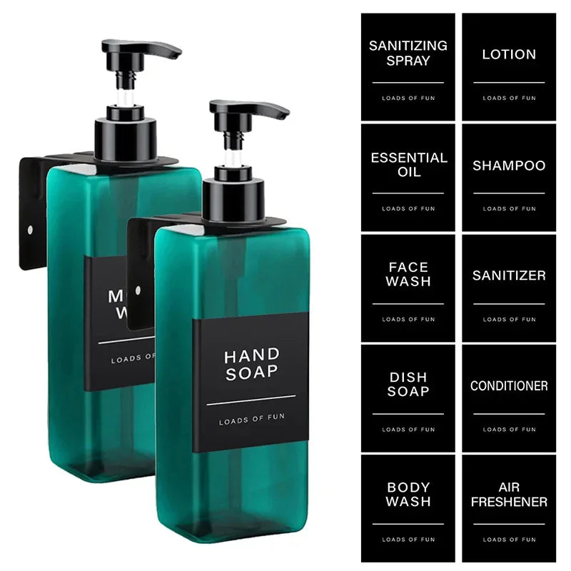 500ml Square Bottle With Label&amp;Rack Soap Dispenser Refillable Empty Shampoo Hand Sanitizer Conditioner Container for Bathroom