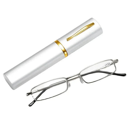 1pc Women Men Computer Glasses Mini Folding Reading Glasses +1.0 To 4.0 Portable Container Presbyopia Pen Glasses with Box