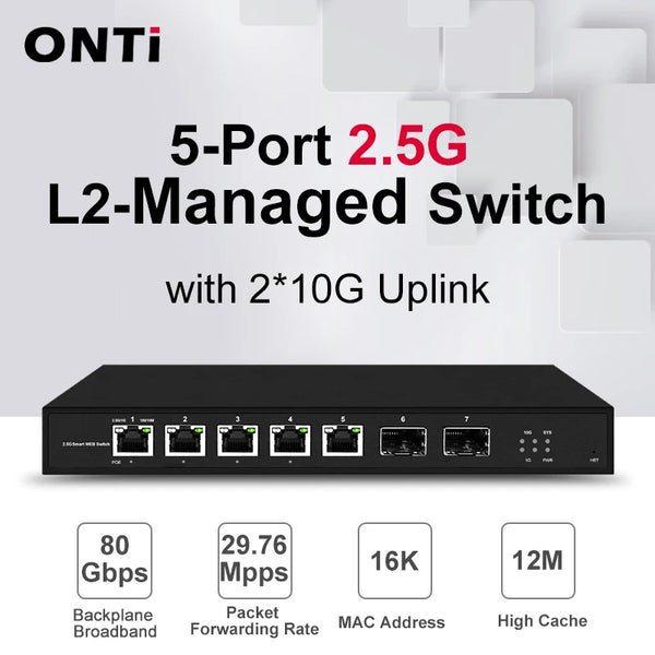 ONTi Smart Web 2.5Gps a 5 porte con 2*10G SFP+ Switch L2 gestito e Switch L2 Web gestito 2.5Gps a 5 o 8 porte